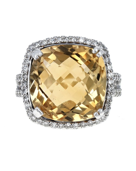 Citrine Cushion Diamond Halo Ring